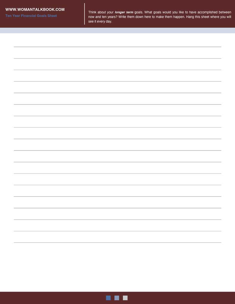 10-Year Financial Goals worksheet